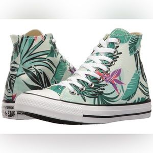 Converse High Top Sneakers Green Tropical Floral